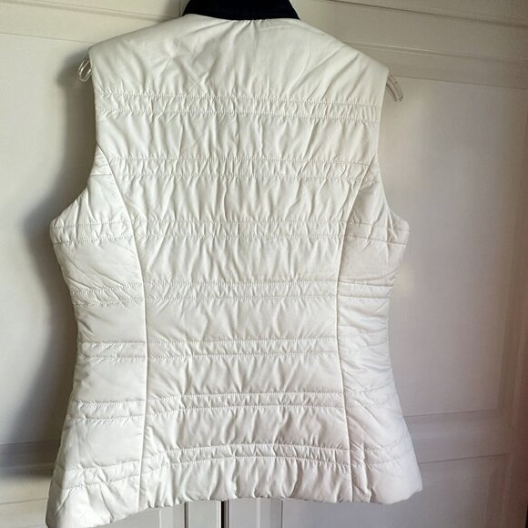 Nautica Puffer Vest Womens Medium Ivory Blue Anchor Buttons Layering - Picture 3 of 10
